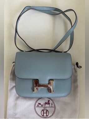 Blue Leather Constance Crossbody Bag with Silver Hardware